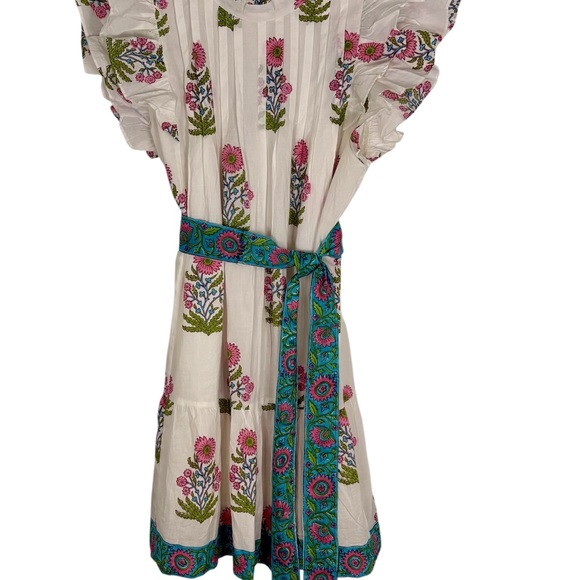 Victoria Dunn White Block Print Ruffle Belted Capri Mini Dress Size XL - Picture 11 of 16